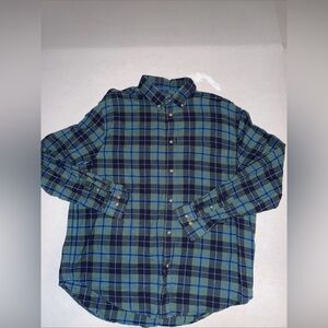 CG Classics Men's Large Blue Green Plaid Flannel Shirt Outdoors 100% Cotton